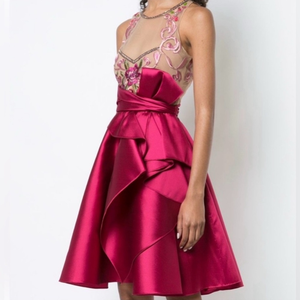 Marchesa Notte Sleeveless Draped Mikado Cocktail Dress